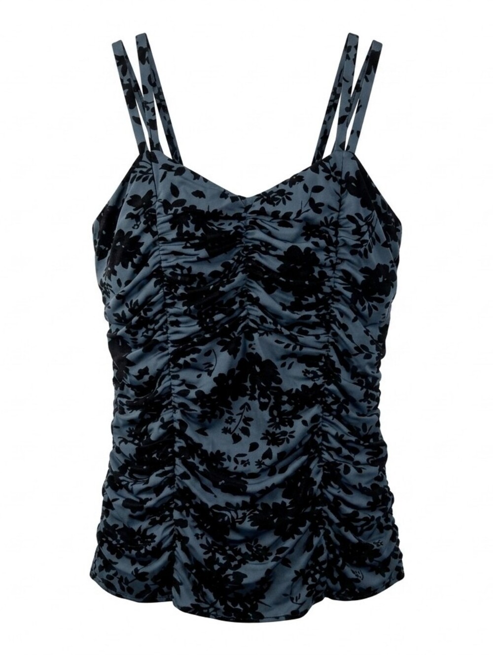 🌻 RETRO GRAY AND BLACK RUCHED TANKINI TOP
